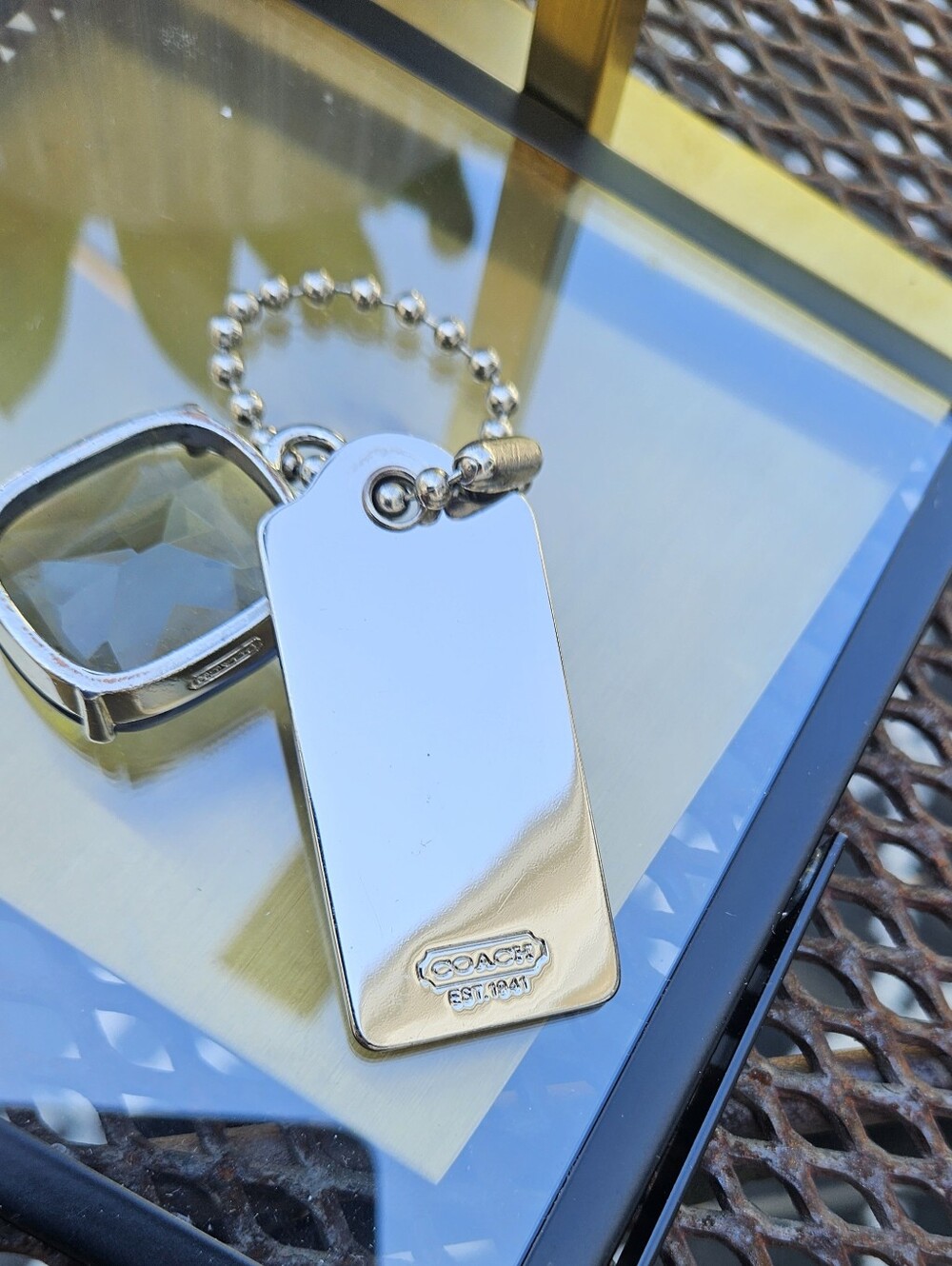 Coach Faceted Crystal Bag Charm Keychain Silver Tone Hangtag Collectible - Picture 2 of 7